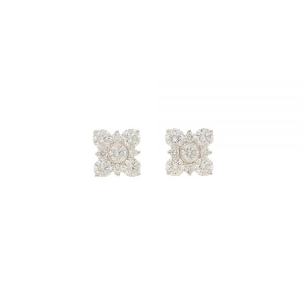 Diamond Blossom Cluster Stud Earrings in 18ct White Gold, 1.22 carat total