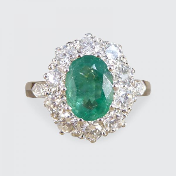 1.30ct Emerald and Diamond Cluster Ring in Platinum