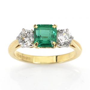 1.35ct Emerald and Diamond Three Stone Ring