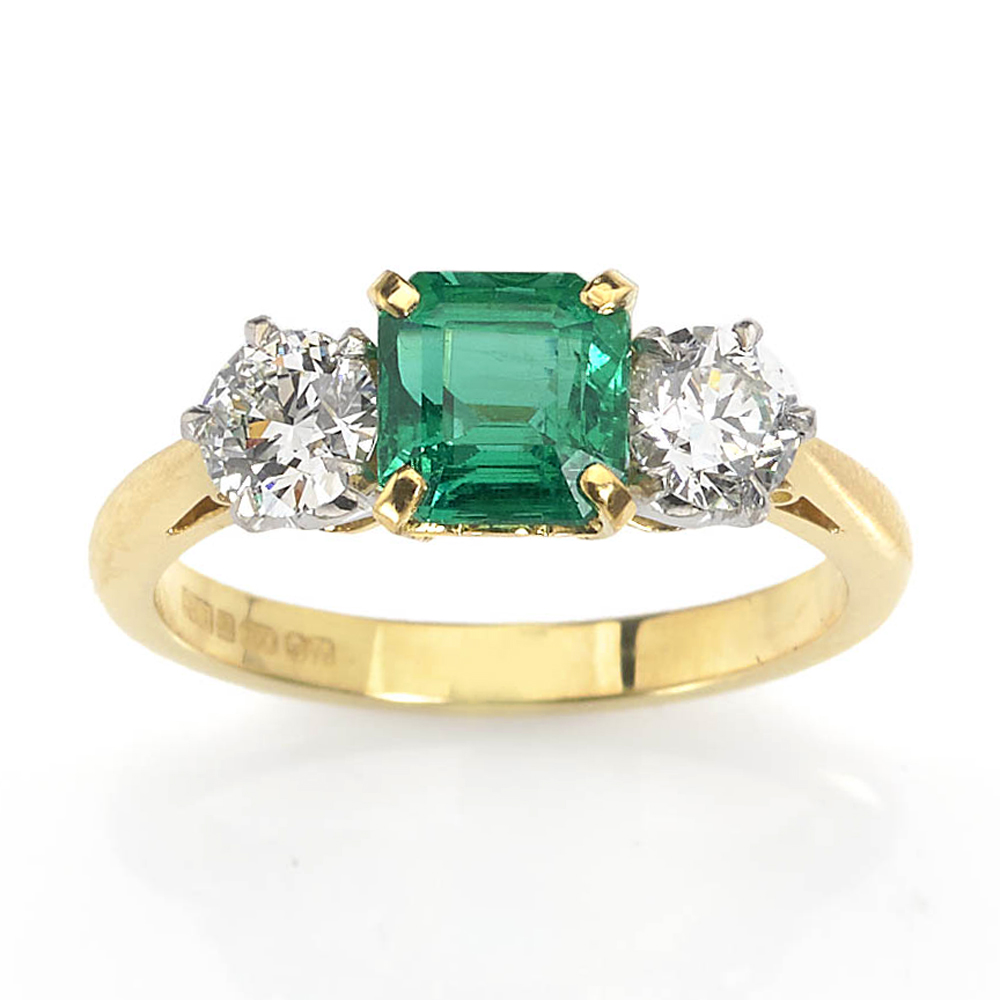 1.35ct Emerald and Diamond Three Stone Ring - Jewellery Discovery