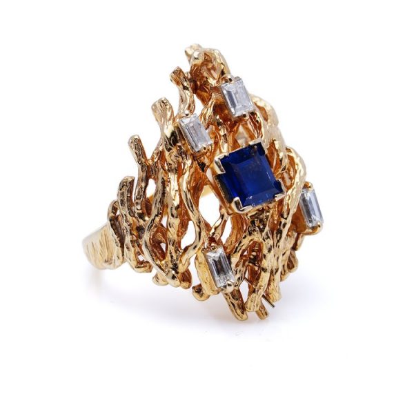 Vintage Sapphire Diamond 18ct Yellow Gold Dress Ring