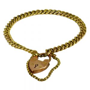 Antique Victorian Rose Gold Link Bracelet with Heart Padlock