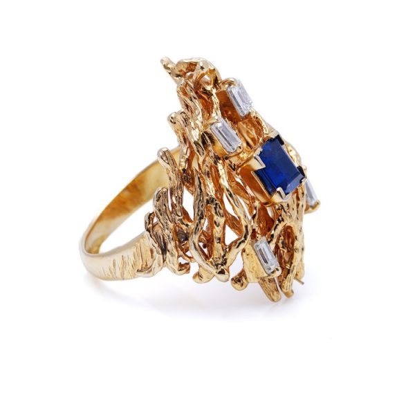 Vintage Sapphire Diamond 18ct Yellow Gold Dress Ring
