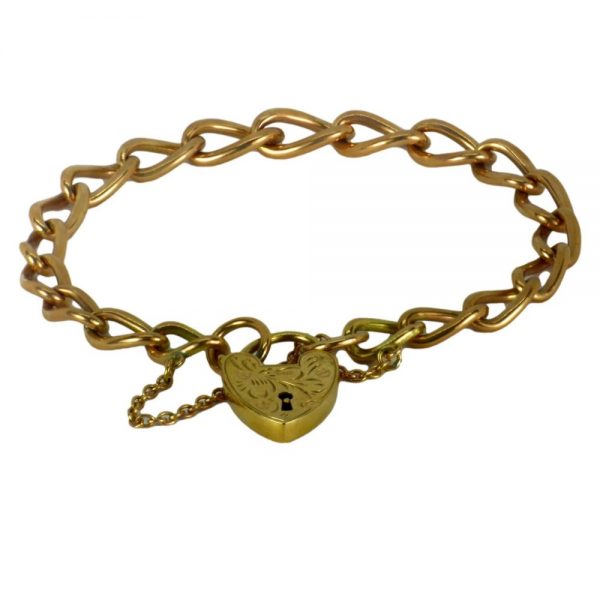 Georg Jensen Rose Gold Curb Link Bracelet with Engraved Heart Padlock Clasp