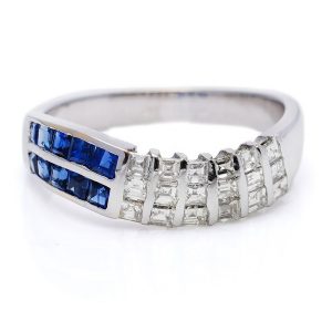 Vintage Princess Cut Diamond and Sapphire Ring