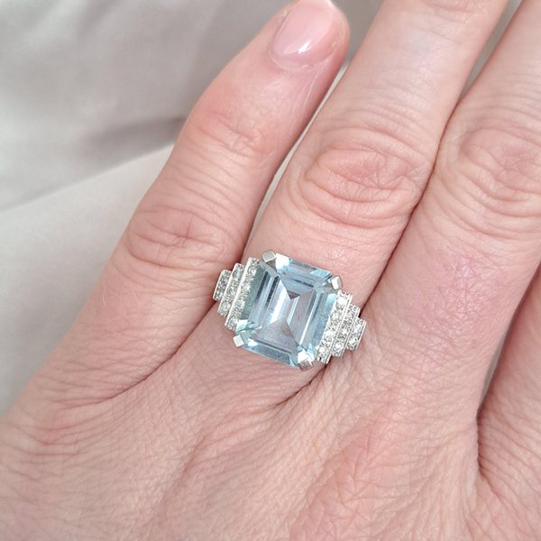 5ct Aquamarine and Diamond Stepped Dress Ring