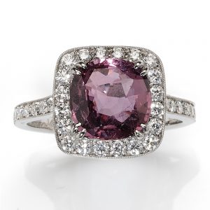 3.54ct Purple Pink Sapphire and Diamond Cluster Ring