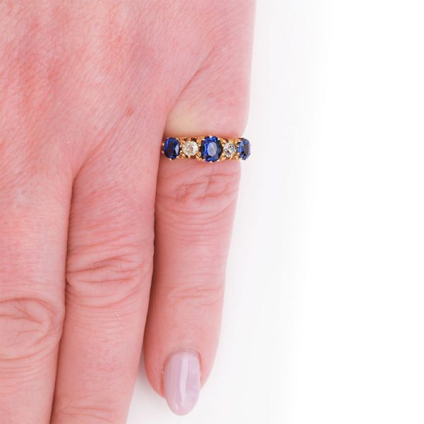 Antique Edwardian Sapphire and Diamond Five Stone Ring