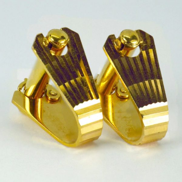 Mecan Elde French 18ct Yellow Gold Stirrup Cufflinks with ridged detail