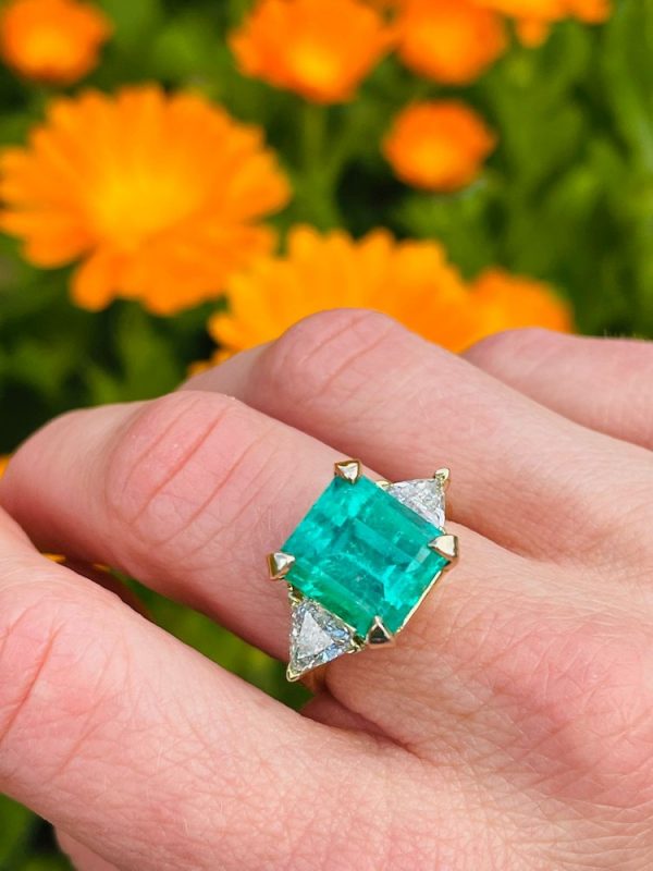 GIA Certified 6.15ct Natural Colombian Emerald and Trilliant Diamond Ring