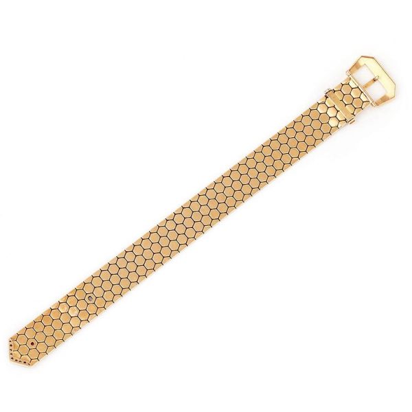 Vintage 18ct Yellow Gold Articulated Buckle Bracelet with Pink Sapphire and Diamonds