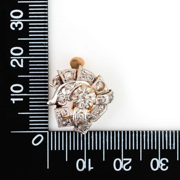 Vintage 1ct Rose Cut Diamond Cluster Earrings in 18ct Gold