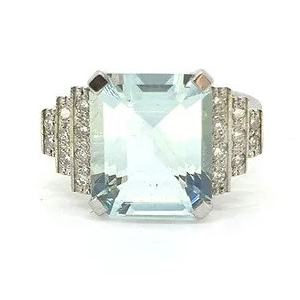 5ct Aquamarine and Diamond Stepped Dress Ring