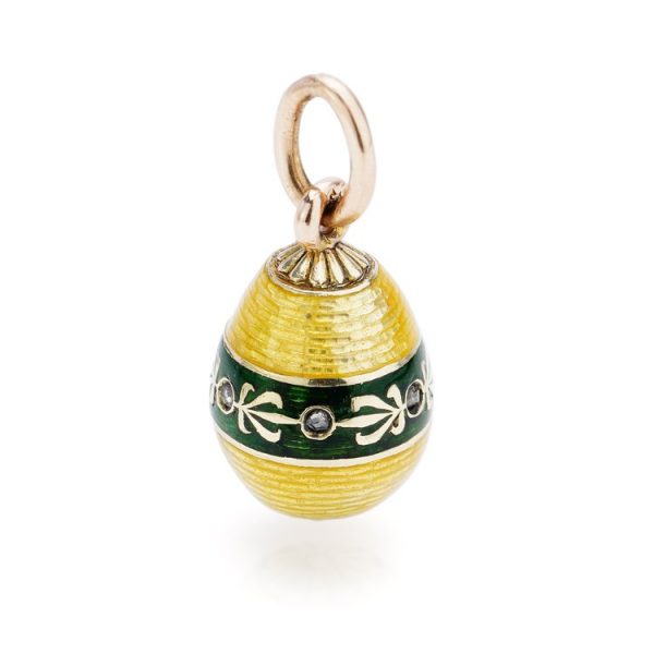 Antique Rare Carl Faberge Guilloche Enamel Egg Pendant with Rose Cut Diamonds