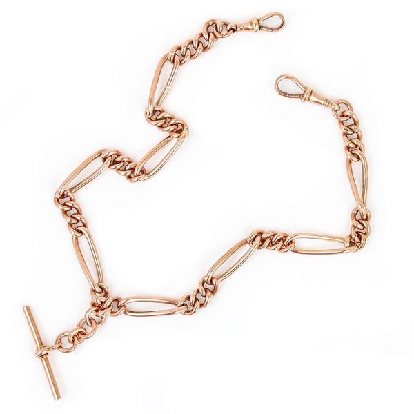 Antique 9ct Rose Gold Trombone Link Albert Watch Chain Necklace