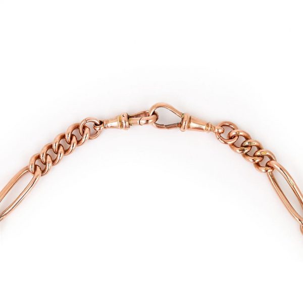 Antique 9ct Rose Gold Trombone Link Albert Watch Chain Necklace