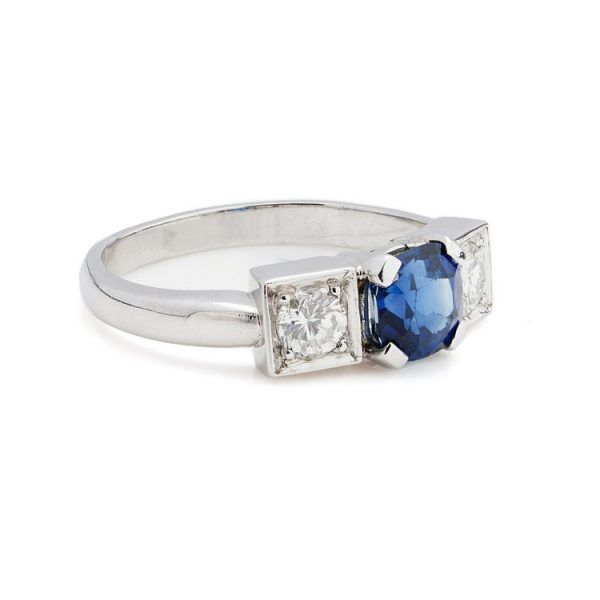 0.50ct Cushion Cut Sapphire and Diamond Three Stone Ring in Platinum