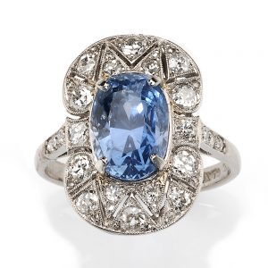 Antique Art Deco 5.09ct Sapphire and Diamond Plaque Ring