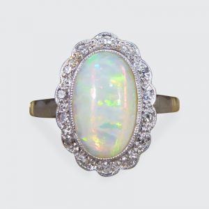 Antique Edwardian Opal and Diamond Cluster Ring