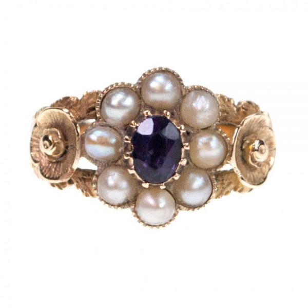 Antique Victorian Amethyst and Pearl Cluster Ring