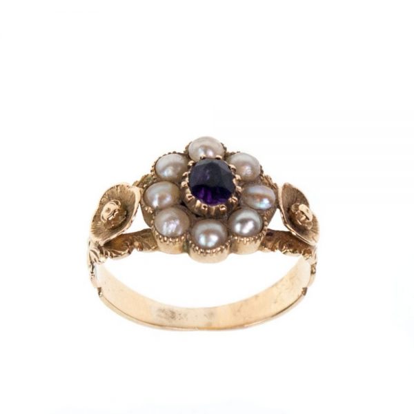 Antique Victorian Amethyst and Pearl Cluster Ring