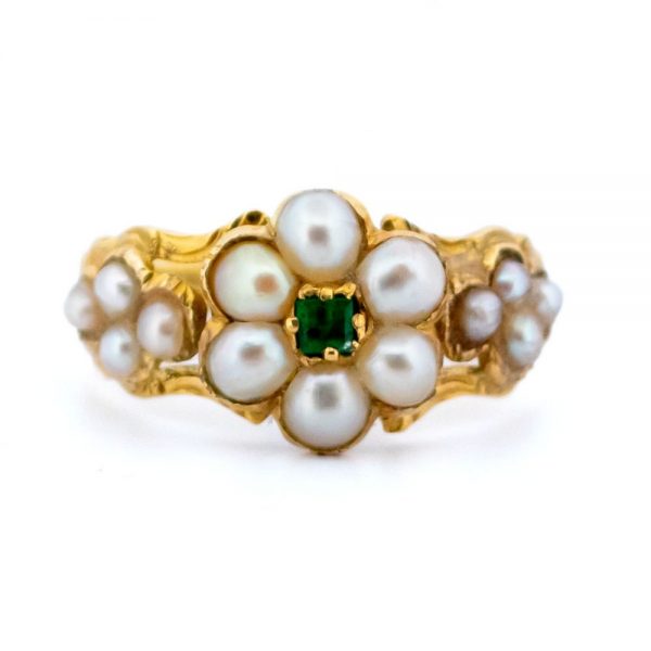 Antique Victorian Emerald and Pearl Cluster Ring