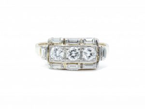 Art Deco 0.90ct Three Stone Diamond Ring