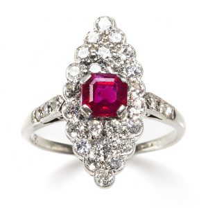 Art Deco Antique Ruby and Diamond Marquise Ring