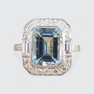 Art Deco Style 2.10ct Aquamarine and Diamond Cluster Ring