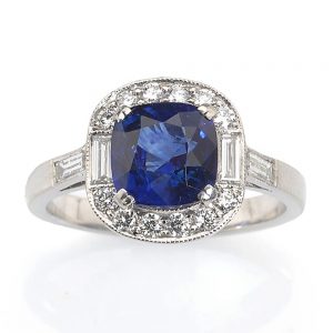 Art Deco Style 2.21ct Sapphire and Diamond Cluster Ring