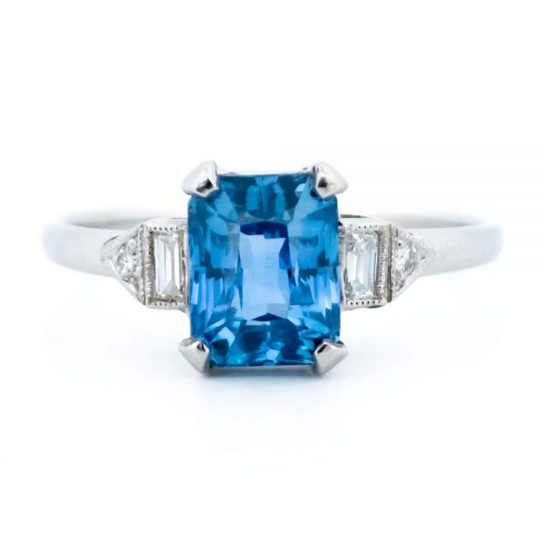 Art Deco Style 2.25ct Sapphire Ring with Diamond Set Shoulders