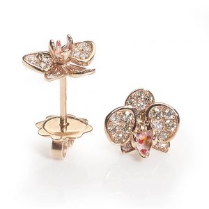 Diamond Set Orchid Flower Earrings