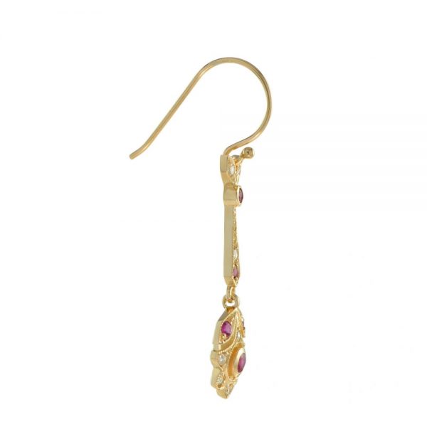 Ruby and Diamond Drop Earrings in Yellow Gold