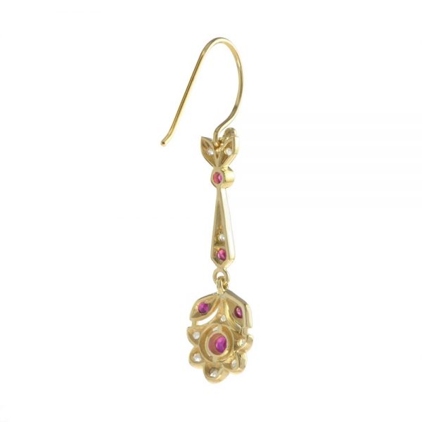 Ruby and Diamond Drop Earrings in Yellow Gold