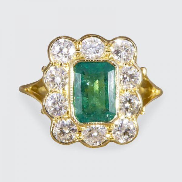 Edwardian Style 0.90ct Emerald and Diamond Cluster Ring