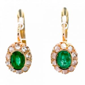 Emerald and Rose Cut Diamond Drop Earrings