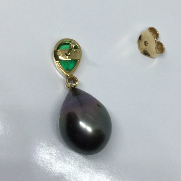 Emerald Diamond and Tahitian Pearl Earrings