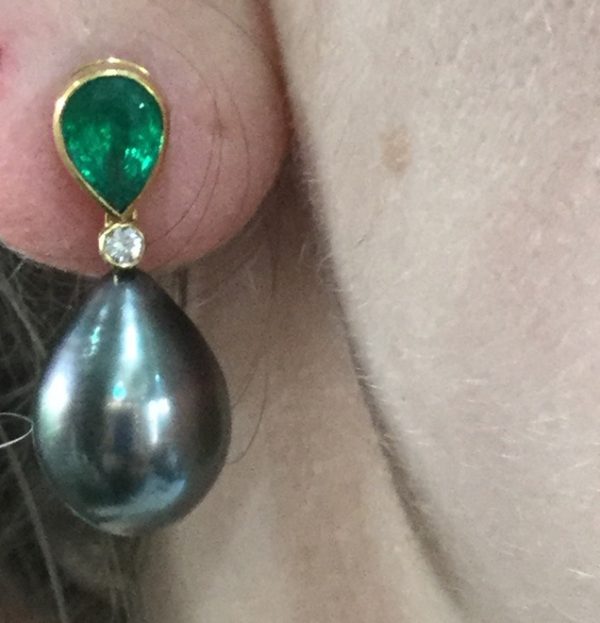 Emerald Diamond and Tahitian Pearl Earrings
