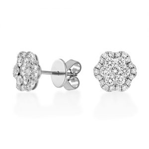 Modern 0.93ct Diamond Floral Cluster Stud Earrings