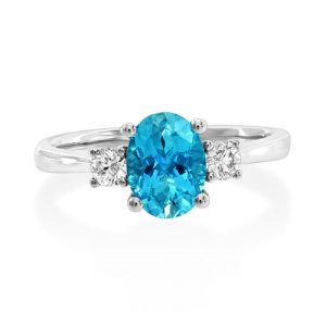 Modern Aquamarine and Diamond Three Stone Ring
