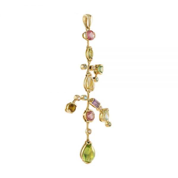 Contemporary Multi Gemstone Pendant in 14ct Yellow Gold set with tourmaline peridot and citrine