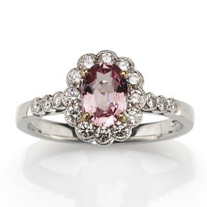 Padparadscha Sapphire and Diamond Cluster Ring