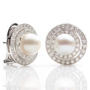 Pearl and Diamond Target Earrings