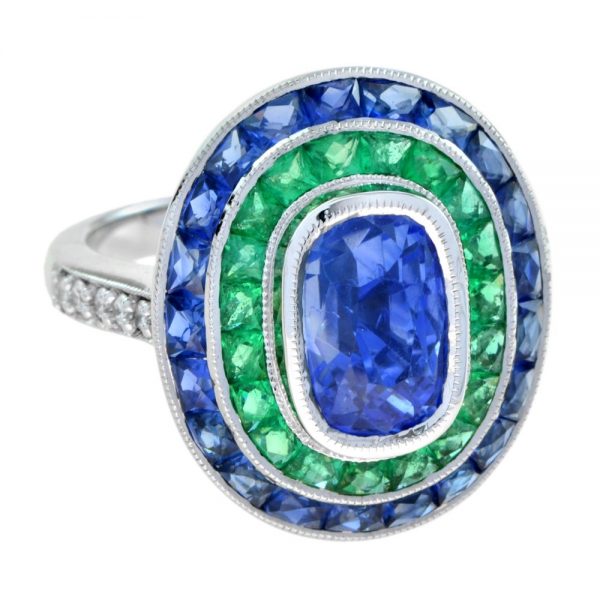Fine 5.62ct Ceylon Sapphire and Emerald Cocktail Ring