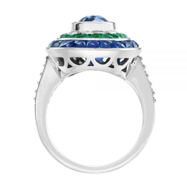 5.62ct natural No Heat Ceylon Sapphire and Emerald Cocktail Ring