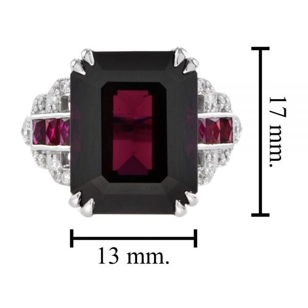 Art Deco Style 16.9ct Rhodolite Cocktail Ring with Ruby and Diamond