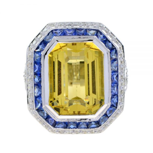 14ct Heliodor Golden Beryl, Ceylon Sapphire and Diamond Cocktail Ring