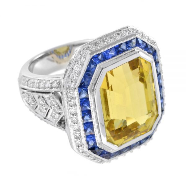 14ct Heliodor Golden Beryl, Ceylon Sapphire and Diamond Cocktail Ring