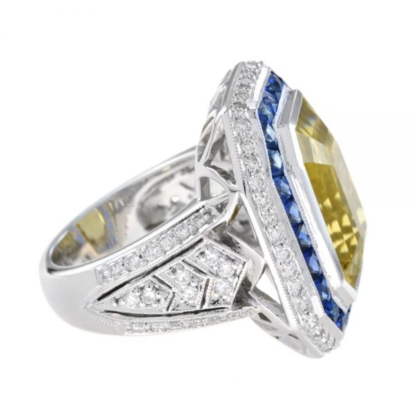 14ct Heliodor Golden Beryl, Ceylon Sapphire and Diamond Cocktail Ring