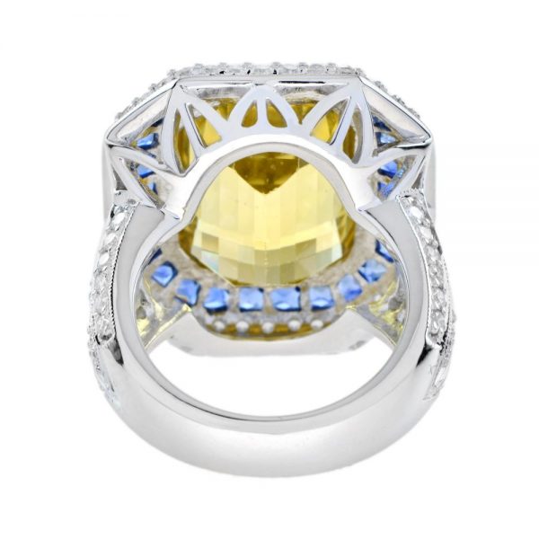 14ct Heliodor Golden Beryl, Ceylon Sapphire and Diamond Cocktail Ring